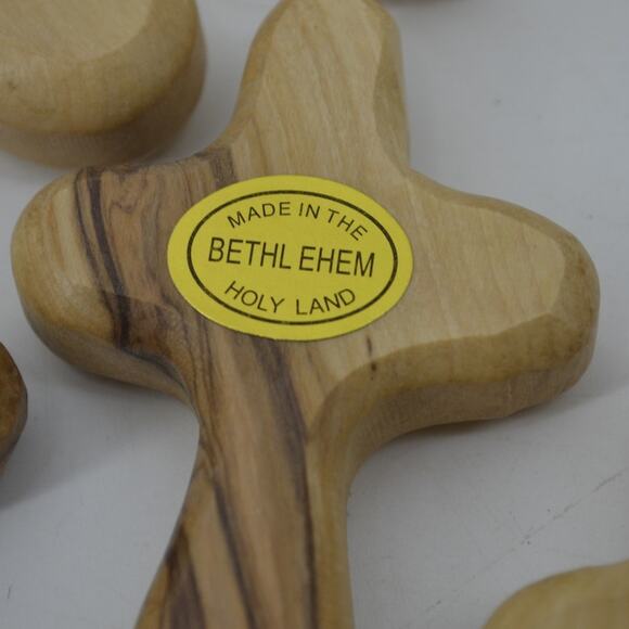 (13) Comfort Cross Natural Olive Wood Hand Carved Bethlehem - Picture 12 of 14